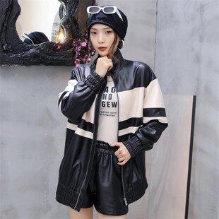 皮衣女中长款2024年秋季新款绵羊皮长袖立领上衣S真皮韩版宽松外