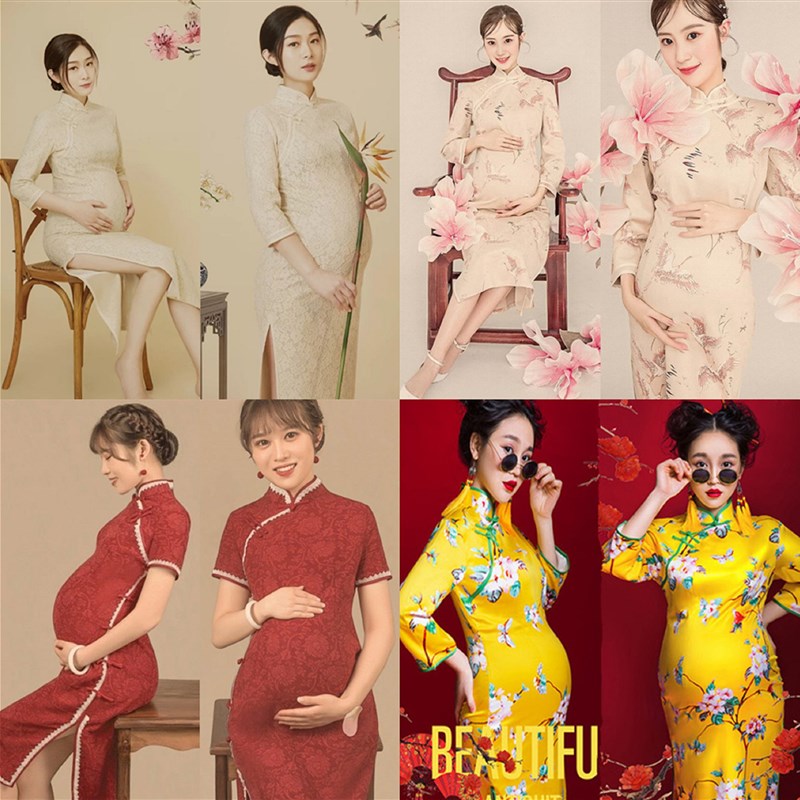孕妇新款拍摄服饰孕妇照服装影楼摄影复古旗袍孕期拍照孕味服饰