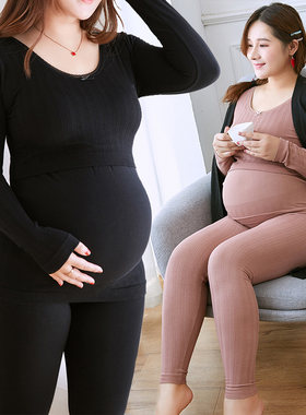 加肥加大码200斤孕妇秋衣裤加绒加厚秋冬外穿哺乳喂奶保暖内衣上