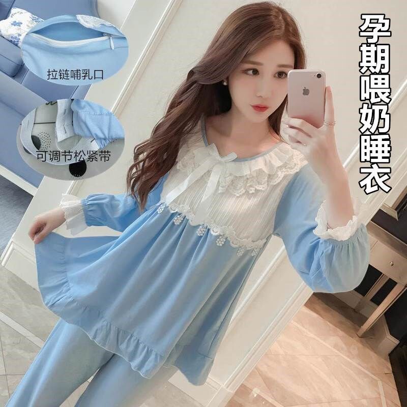 新款浦乳期喂奶夏装睡衣哺乳期y夏装外出套装孕妇睡衣两件套月子