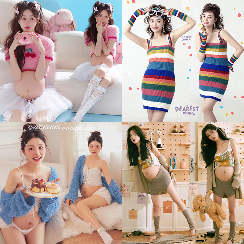 影楼新款c俏皮可爱孕妇拍照衣服秋冬慵懒风孕妈咪温馨居家拍照服