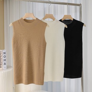 半高领精纺羊毛针织背心女不x起球中领吊带无袖内搭上衣西服打底