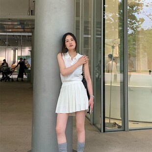 阿树家 乐丽丝海军领防晒针织开衫/无袖马甲背心/百褶短裙套装