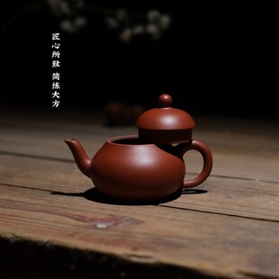 潮州朱泥手拉壶家用泡茶壶纯手工慕古功夫小茶壶矮梨扁梨壶文旦壶