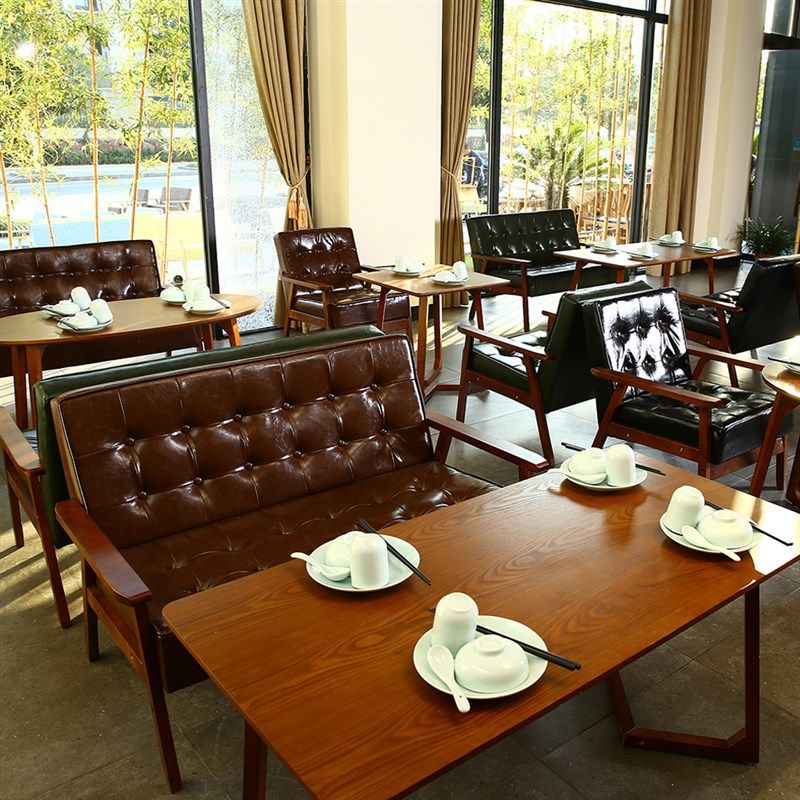 甜品奶茶店西餐咖啡厅桌椅组合简约休闲双人卡座办公洽谈皮布沙发
