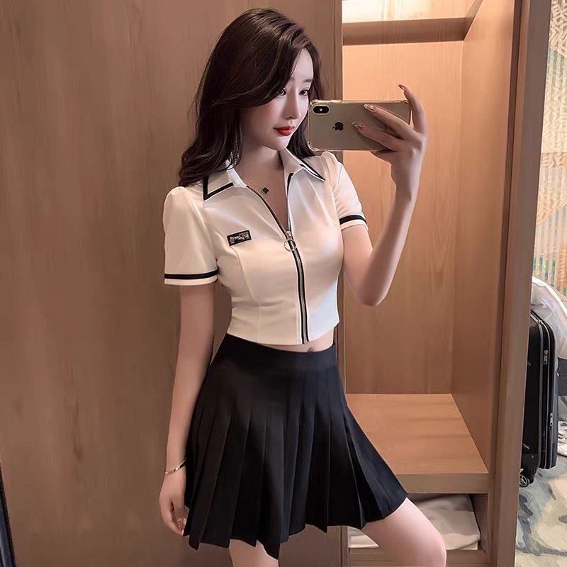 夏季新款足浴技师工作服女性感短款衬衫上衣高腰百褶短裙两件式套,女装/女士精品,时尚套装,淘宝优惠券,粉丝福利购,淘宝优惠卷