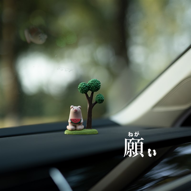 树下吃西瓜的夏天~可爱小清新治愈系小猪企鹅中控台汽车摆件公仔