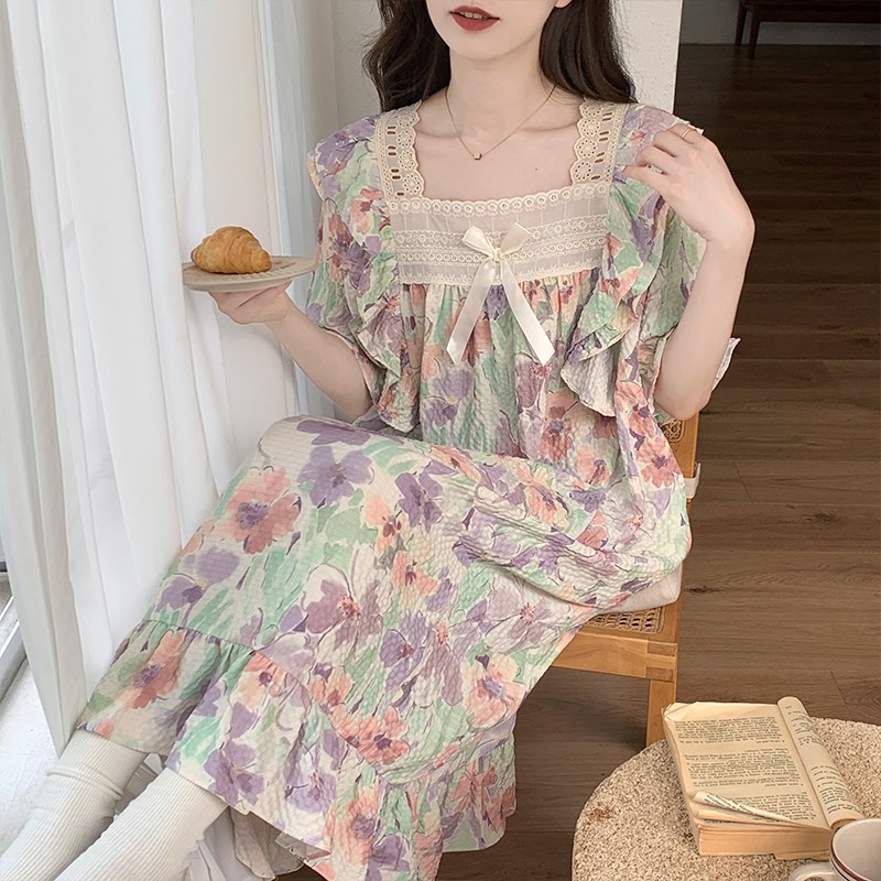 2024新款公主风睡裙女夏季甜美可爱中长款睡衣连衣裙夏天家居服