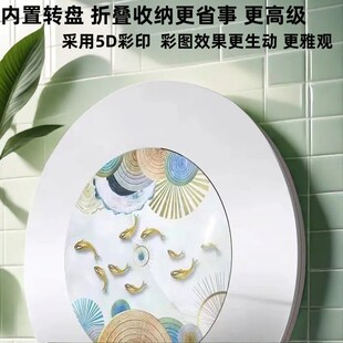 加厚不锈钢桌子折叠圆桌内置转盘家用商用带彩色图转盘餐桌免安装