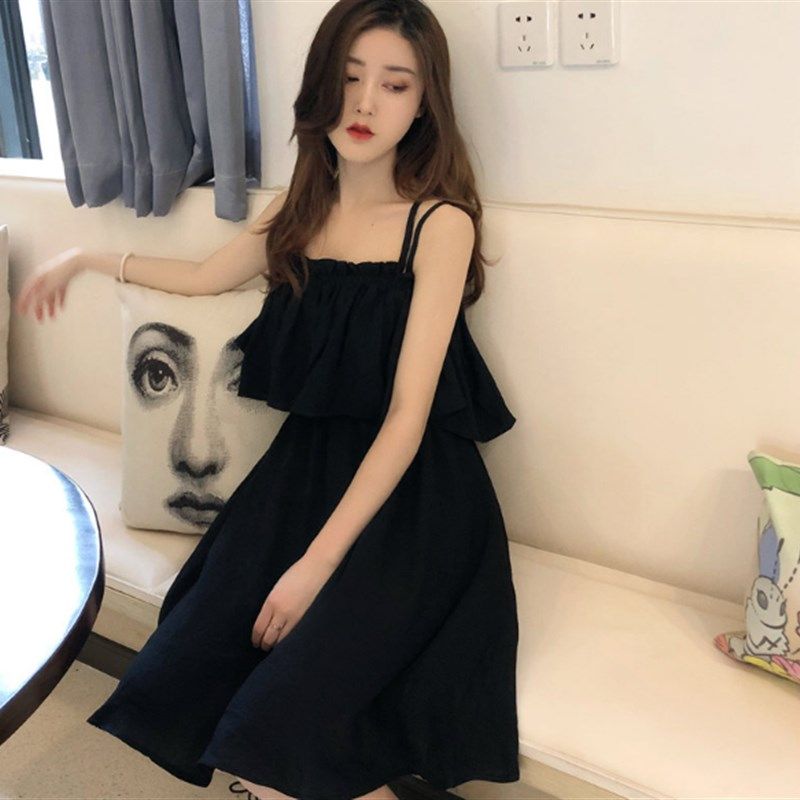 2种穿法2层雪纺吊带连衣裙短款A字裙修身显瘦收腰裙子女露肩学生,女装/女士精品,连衣裙,淘宝优惠券,粉丝福利购,淘宝优惠卷