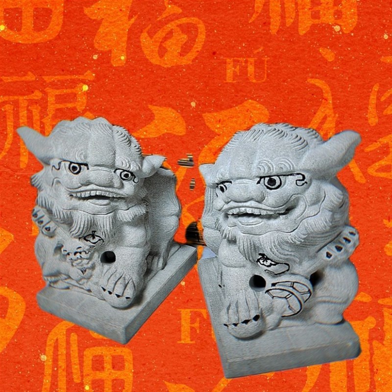 石雕狮子一对小号雕刻摆件看门石头狮子家用大门口守护招财镇宅