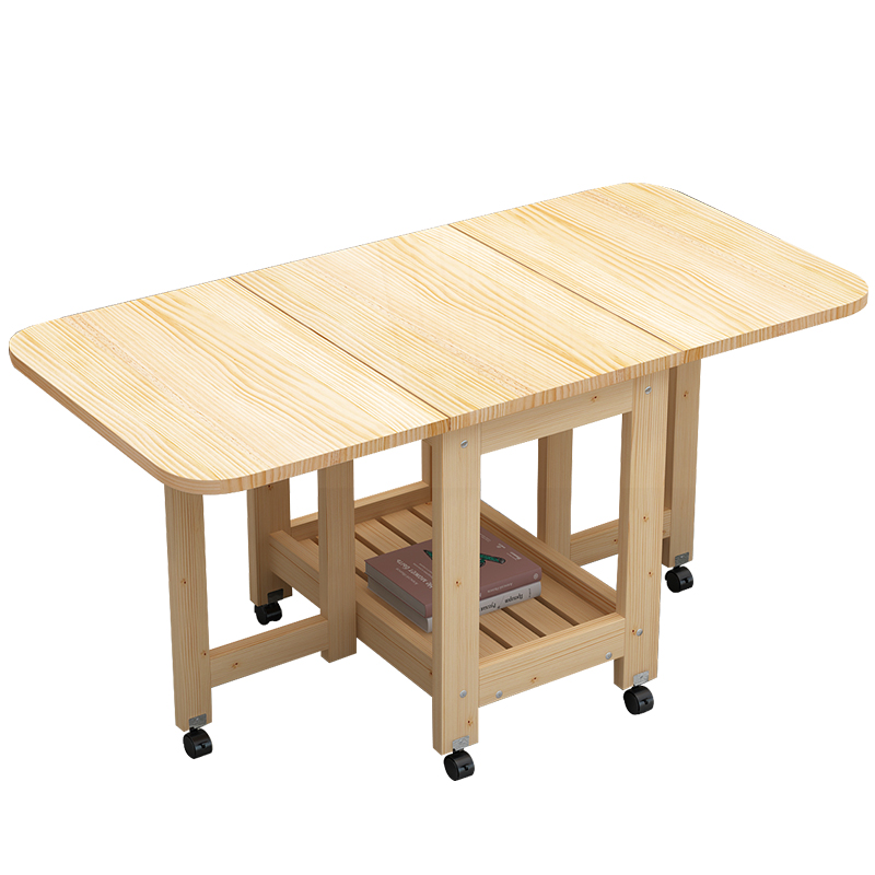 折叠茶几全实木餐桌两用小户型边几简约茶桌可移动伸缩方几矮桌