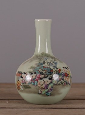 仿大清乾隆粉彩富贵长寿图小胆瓶 仿古瓷器摆件古玩老货收藏品