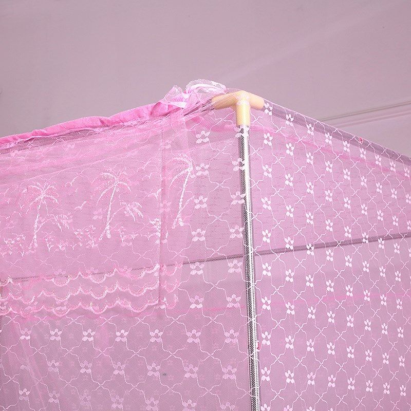 家用加密双人床花边单开门方顶1.5m/1.8米床老式加大落地蚊帐