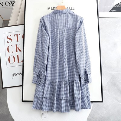 阔系蓝色背心马甲格纹衬衫连衣裙两件套装女2025春季新款裙子秋