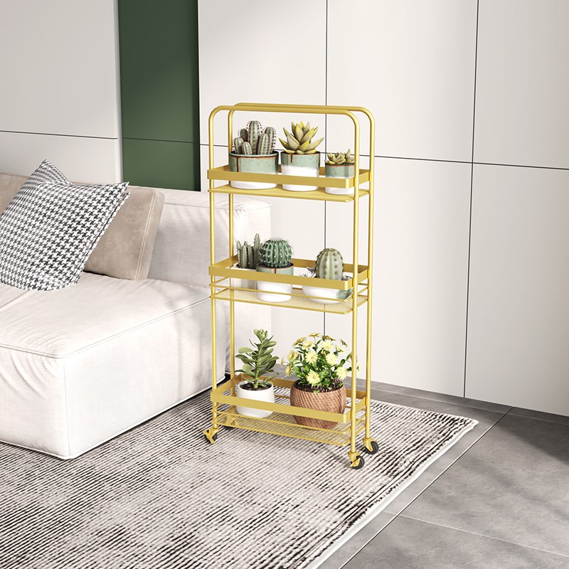 轻奢带轮多层落地式花架阳台花架多肉盆栽架可移动推车铁艺花架子