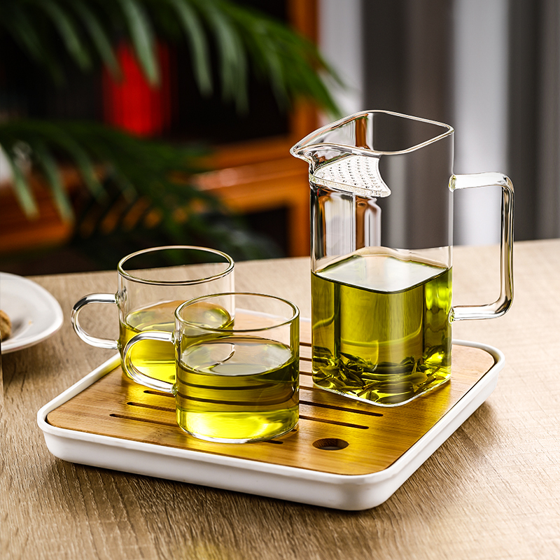 加厚玻璃公道杯月牙绿茶泡茶器耐热方形过滤茶漏一体分茶器泡茶壶