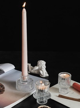 极简两用玻璃烛台香薰底座节日聚餐烛台托盘浪漫烛光晚餐蜡烛台