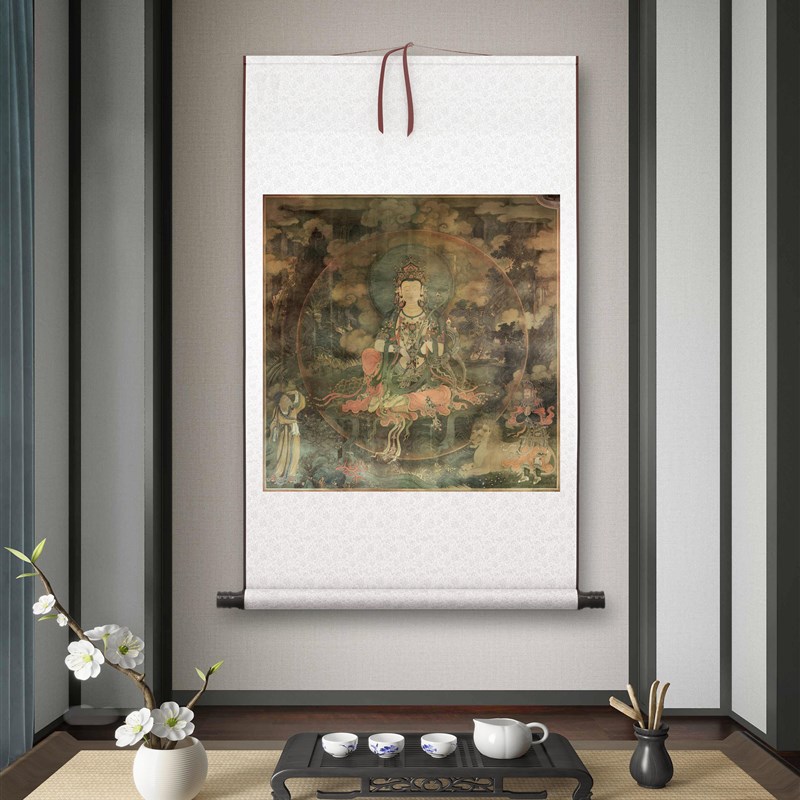 法海寺壁画《文殊菩萨》客厅书房茶室装饰画挂画玄关高清卷轴字画