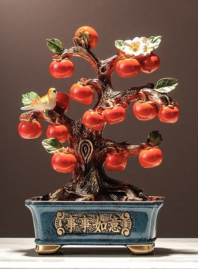创意时尚摆件盆栽柿子树 家用桌面装饰品摆件电视柜玄关家居用品