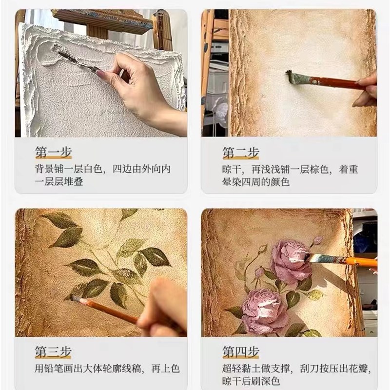 谨若diy复古玫瑰信笺肌理画材料全套石英砂丙烯手绘家居装饰画图片