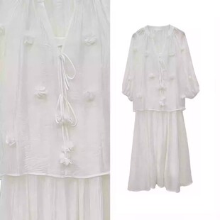 吊带背心套装 立体花朵衬衫 女1104 小四专享