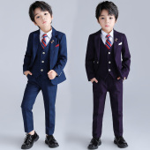 宝宝洋气周岁礼服主持人演出服 婚礼花童紫红套装 男童西装 秋冬季