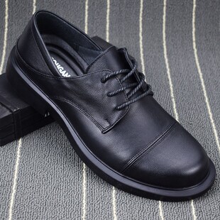 外贸男鞋春季透气真皮软底耐磨三接头皮鞋男士商务正装系带休闲鞋