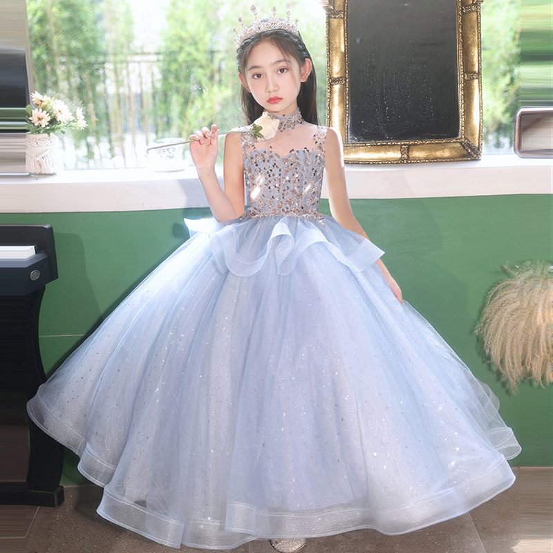 女童十岁生日公主裙蓝色花童礼服儿童小主持人高定钢琴演出服夏季,童装/婴儿装/亲子装,儿童礼服,淘宝优惠券,粉丝福利购,淘宝优惠卷