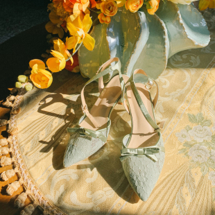 新款《草地浪漫》酒杯跟包头透气凉鞋细跟中高跟复古绿色尖头女鞋