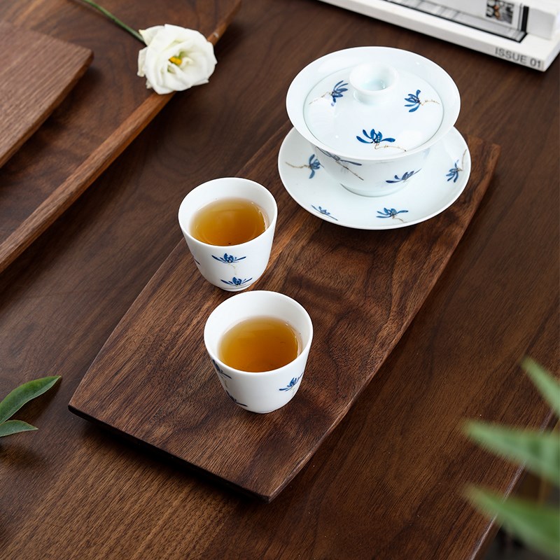 随园黑胡桃木咖啡器具托盘木质下午茶甜品盘实木干泡茶具茶盘家用