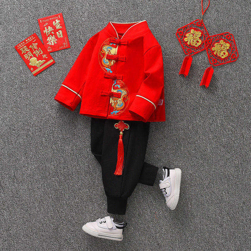 男宝1一周岁宴礼服抓周衣服婴儿唐装男童牛宝宝男孩汉服套装秋冬2