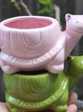 创意可爱卡通小乌龟多肉花盆幼儿园动物肉肉盆栽生日礼物花盆包邮