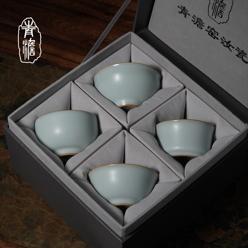 汝窑主人茶杯套装家用品茗杯景德镇手工陶瓷复古青瓷礼品禅意慧心