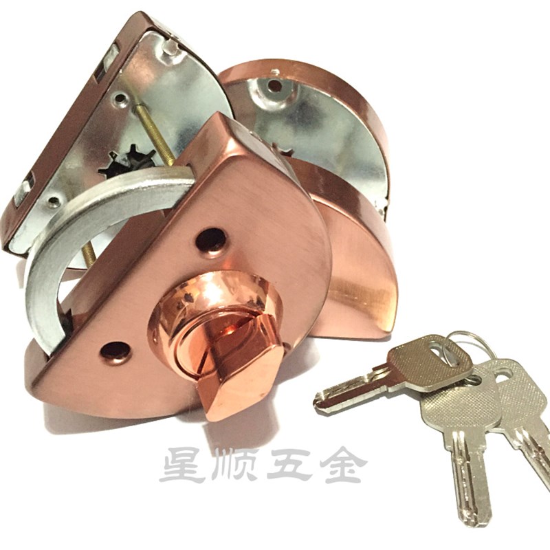 玫瑰金玻璃门有框锁带保险不锈钢单双门锁铝合金推拉移门锁双面锁