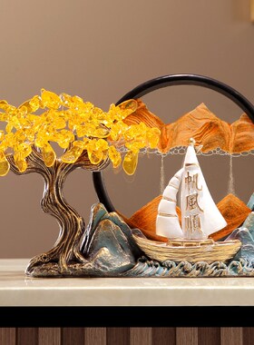 一帆风顺流沙画摆件客厅电视柜玄关装饰品办公室摆设乔迁开业礼物