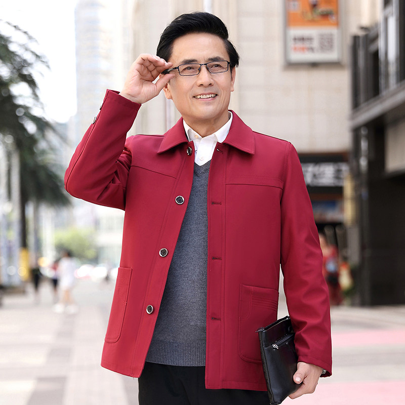 春秋季新款外套中年男装休闲夹克加肥加大码中老年男士上衣爸爸装