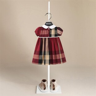 伯米吉新款夏装女童宝宝英伦风连衣裙子儿童装纯棉小中童红色洋气