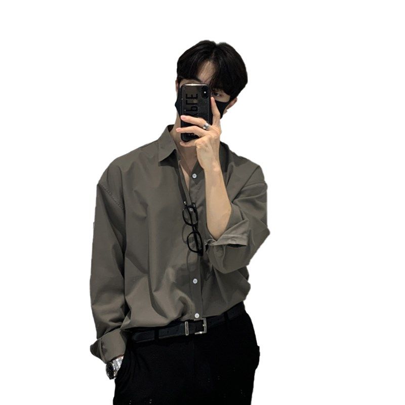 禁欲系男装那不勒斯防晒衬衫长袖男垫肩西装内搭衬衣高级感打底夏