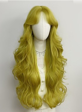 美立方前蕾丝假发女全头套式绿色中分超长卷发大波浪万用cos浅色