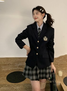 东京岁时记jk绀色西装外套2024秋学院风叠穿校供收腰西服格裙套装