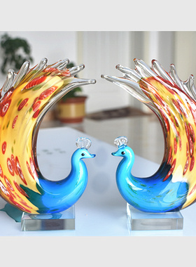 家庭装饰品孔雀轻奢摆件招财琉璃艺术摆设玻璃工艺品北欧简约礼物