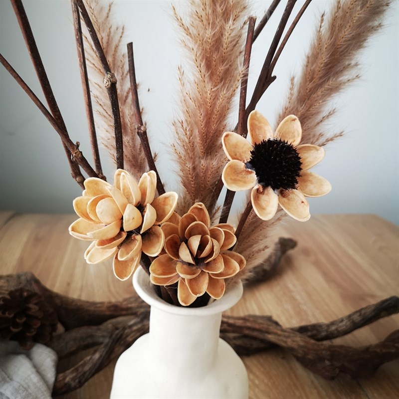 日式复古禅意客厅桌面木莲花干花束摆件茶室餐桌家居软装插花饰品