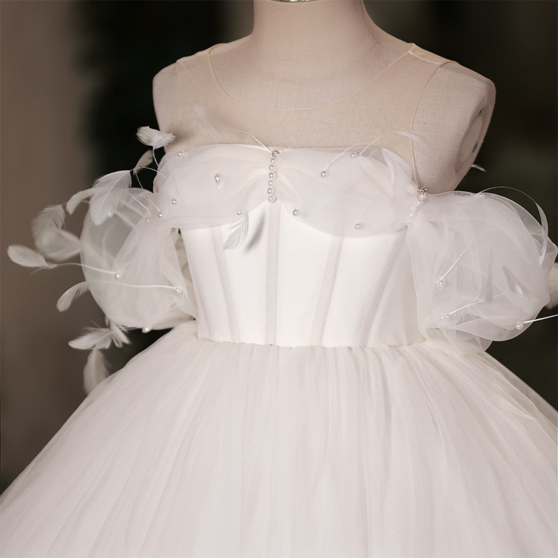 女童礼服轻奢小众高端儿童钢琴演奏主持演出服白色生日公主裙秋冬