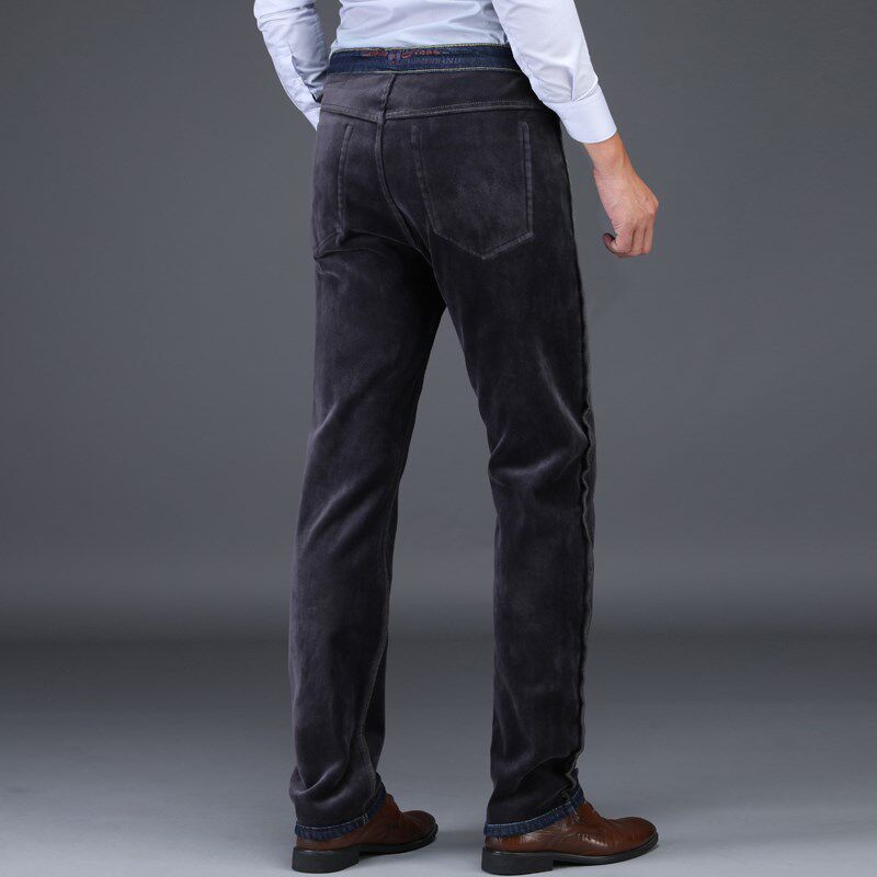 男士加绒加厚牛仔裤男直筒中年宽松长裤子冬季男款休闲男裤秋冬款