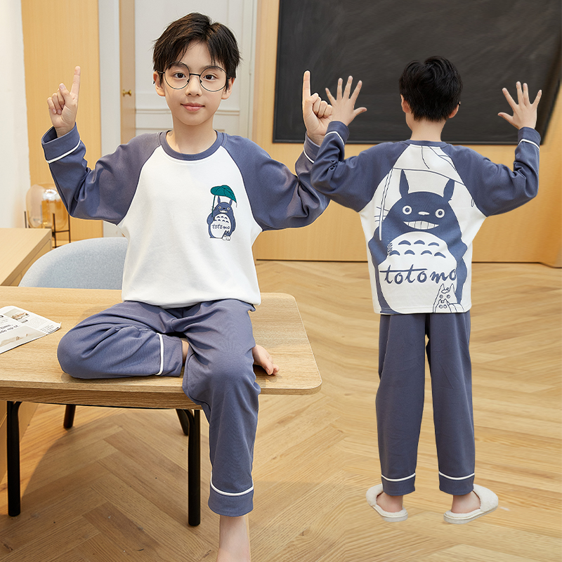 男童纯棉长袖睡衣春秋季儿童套装小男孩中大童卡通家居服2023新款