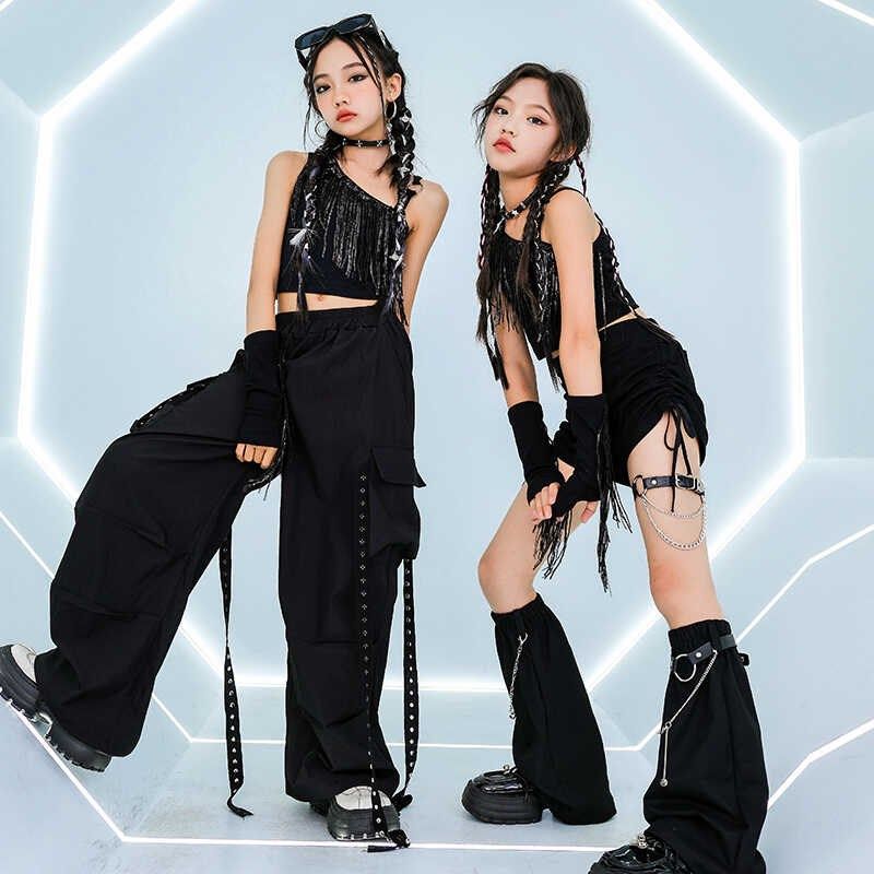 女童爵士舞服装女团潮酷时髦露脐模特走秀服女孩子嘻哈街舞演出服