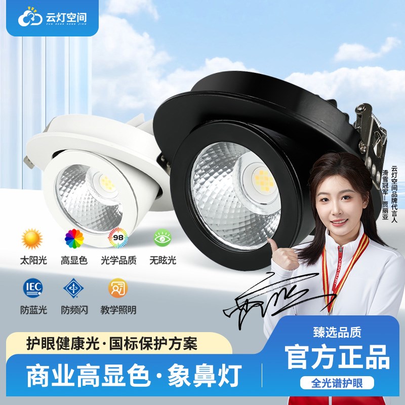 象鼻灯led射灯服装店铺专用嵌入式开孔12公分三色变光筒灯天花灯