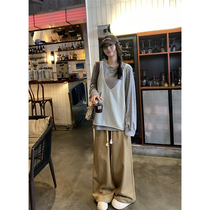 荒荒家 V领针织马甲2025春秋新款宽松小众无袖毛衣背心外穿女叠穿