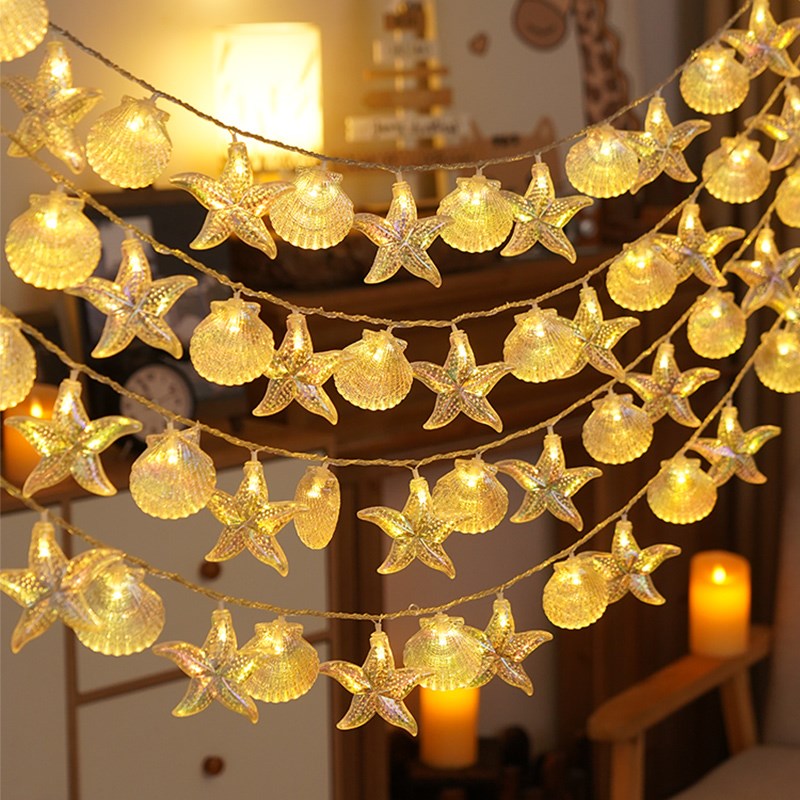 彩灯贝壳海星led氛围灯串满天星生日儿童房间帐篷装饰灯夜市摆摊